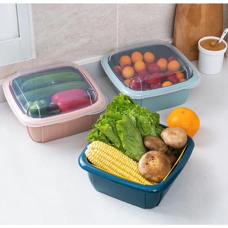 [BJ商城］台灣現貨🇹🇼北歐水果蔬菜瀝水籃 雙層洗菜籃 蔬果藍 洗菜藍 瀝水盆 廚房用品 居家用品 水果籃 廚具 洗菜盆-細節圖5