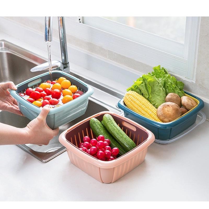 [BJ商城］台灣現貨🇹🇼北歐水果蔬菜瀝水籃 雙層洗菜籃 蔬果藍 洗菜藍 瀝水盆 廚房用品 居家用品 水果籃 廚具 洗菜盆-細節圖6