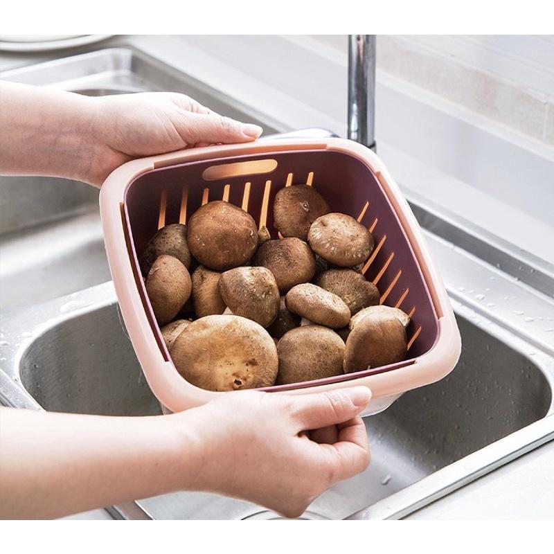 [BJ商城］台灣現貨🇹🇼北歐水果蔬菜瀝水籃 雙層洗菜籃 蔬果藍 洗菜藍 瀝水盆 廚房用品 居家用品 水果籃 廚具 洗菜盆-細節圖7