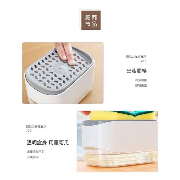 [BJ商城］台灣現貨🇹🇼 日本廚房按壓式出液盒百潔布清潔劑洗潔精洗碗刷鍋神器自動皂液盒-細節圖7
