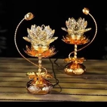 （新竹可談）佛供燈led七彩水晶蓮花燈一對長明燈佛前供佛 家用佛堂佛教用品精選佛具 供佛燈 蓮花佛燈-細節圖5
