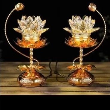 （新竹可談）佛供燈led七彩水晶蓮花燈一對長明燈佛前供佛 家用佛堂佛教用品精選佛具 供佛燈 蓮花佛燈-細節圖6