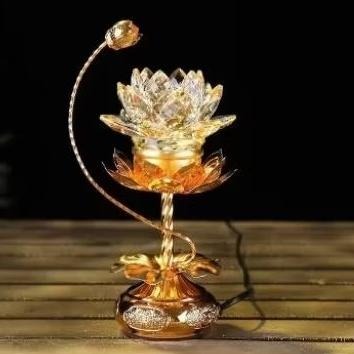 （新竹可談）佛供燈led七彩水晶蓮花燈一對長明燈佛前供佛 家用佛堂佛教用品精選佛具 供佛燈 蓮花佛燈-細節圖7