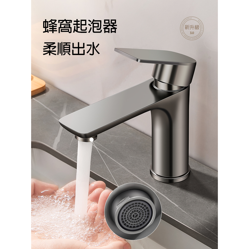 【水鈺五金鋪】高質感水龍頭 銀黑灰三色 不鏽鋼水龍頭 冷熱水龍頭 單孔面盆龍頭 洗手檯水龍頭 浴室水龍頭 洗臉簡易水龍頭-細節圖3