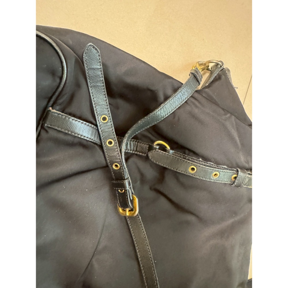 Prada 普拉達黑色尼龍布皮飾邊兩用斜背/托特包-細節圖4