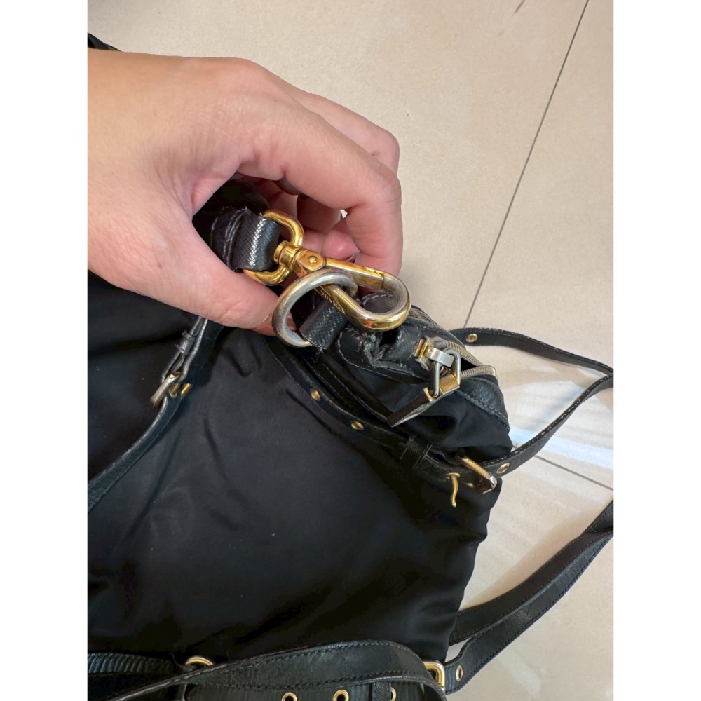 Prada 普拉達黑色尼龍布皮飾邊兩用斜背/托特包-細節圖7
