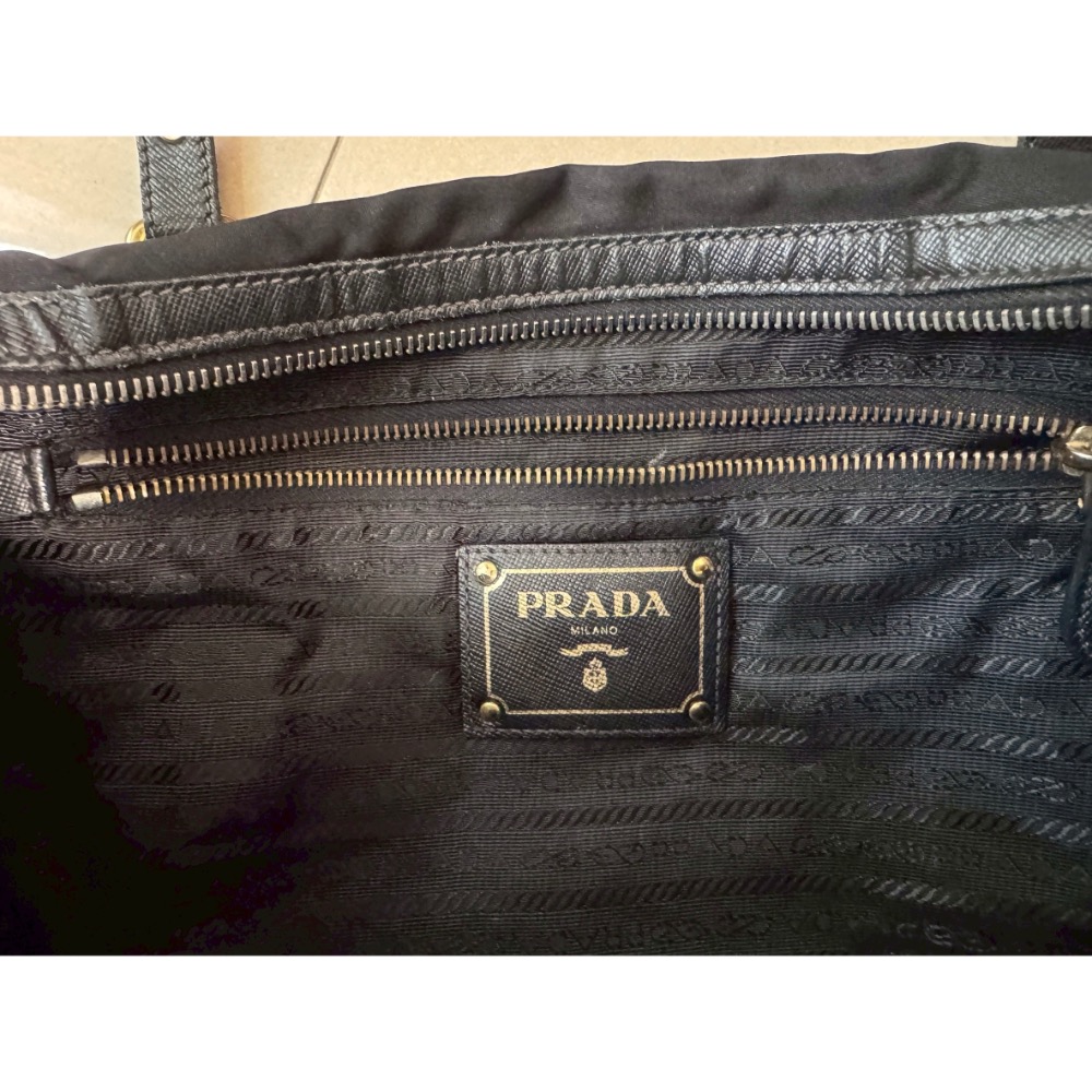 Prada 普拉達黑色尼龍布皮飾邊兩用斜背/托特包-細節圖9