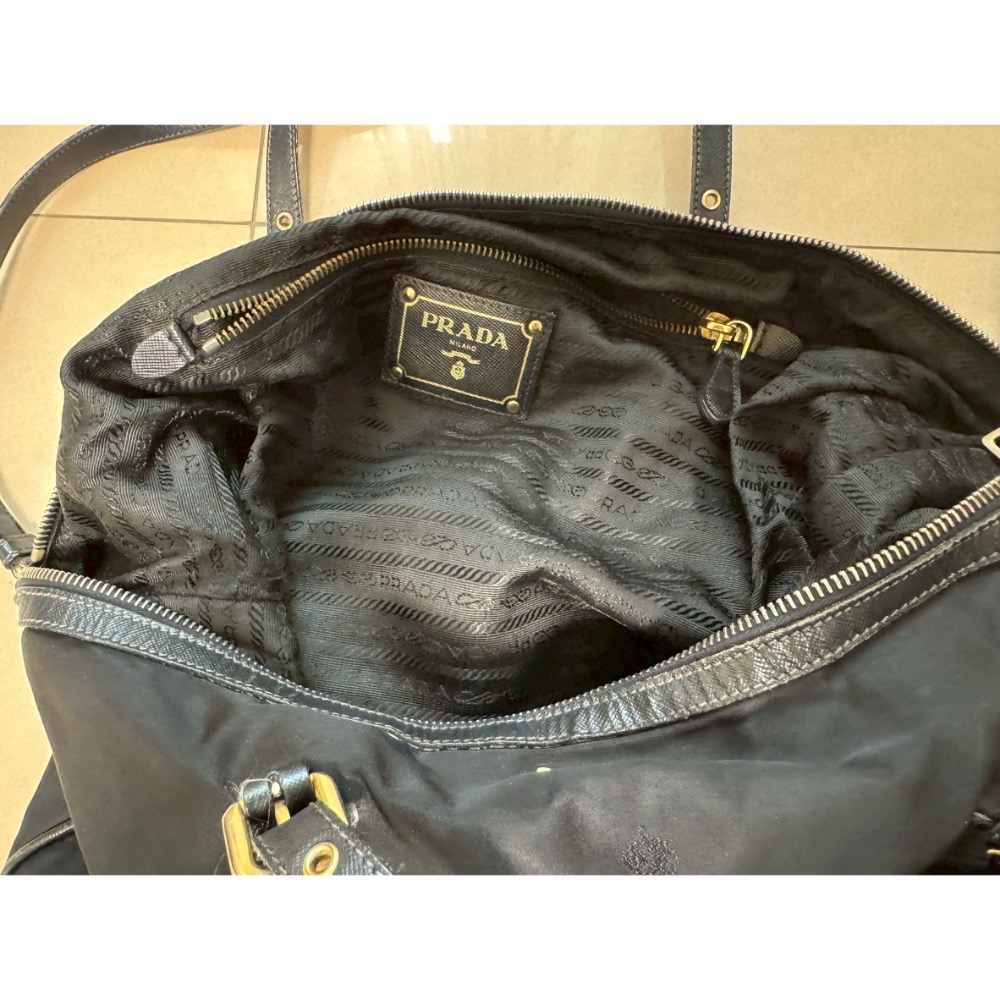 Prada 普拉達黑色尼龍布皮飾邊兩用斜背/托特包-細節圖10