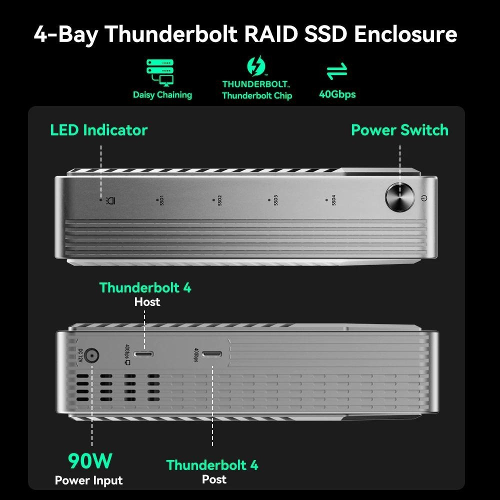 ICANSTron Thunderbolt 4 四槽 RAID 硬碟盒 40Gbps M.2 NVMe SSD 底座-細節圖5