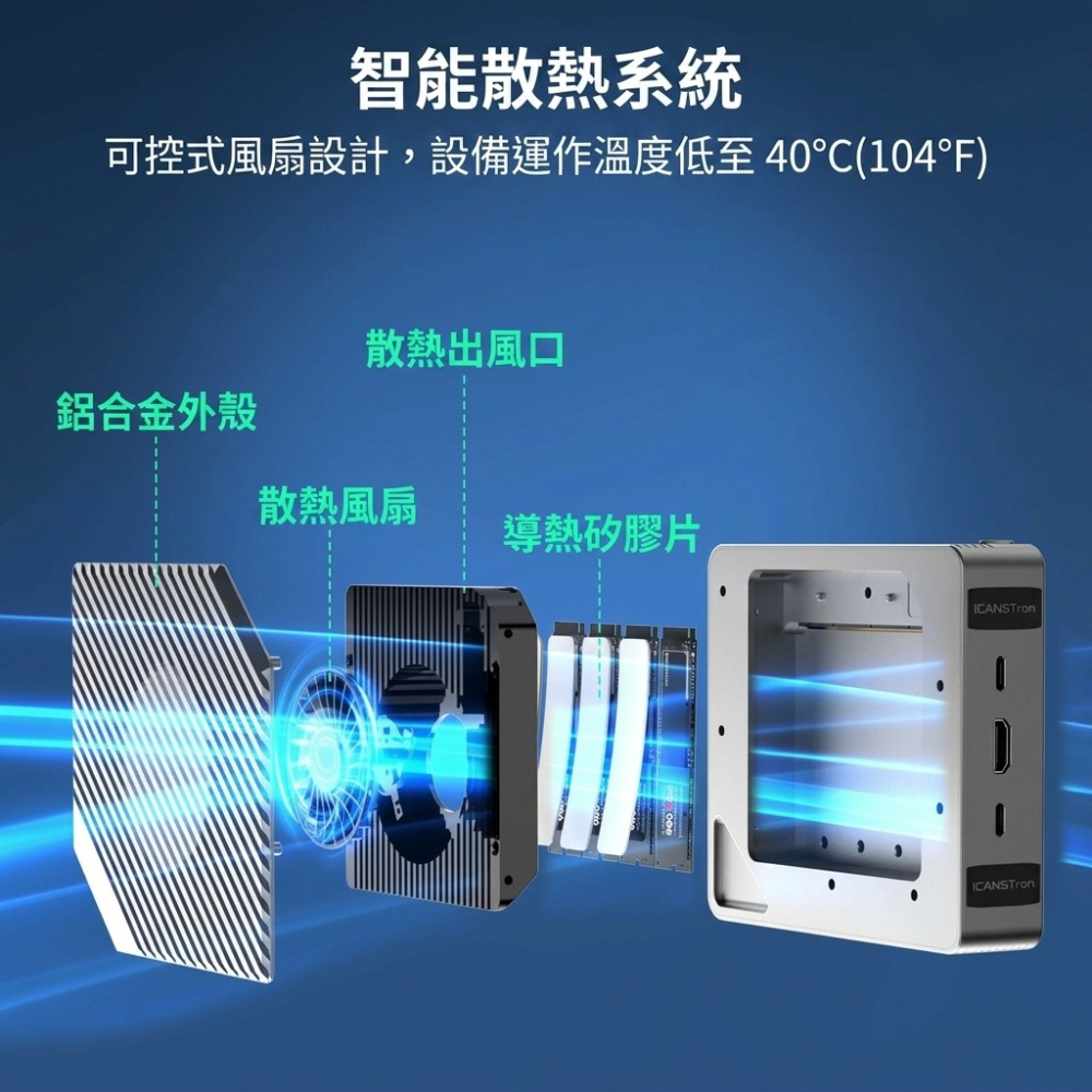 【ICANSTron】Thunderbolt 4 四槽 RAID 硬碟盒 40Gbps M.2 NVMe SSD 底座-細節圖7