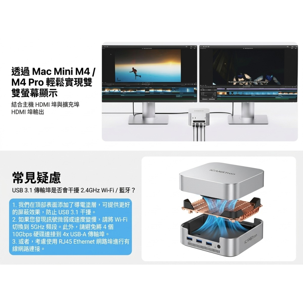 【ICANSTron】12合1 Mac mini 底座 40Gbps M.2 SSD 擴充塢 Hub | 現貨 附發票-細節圖9