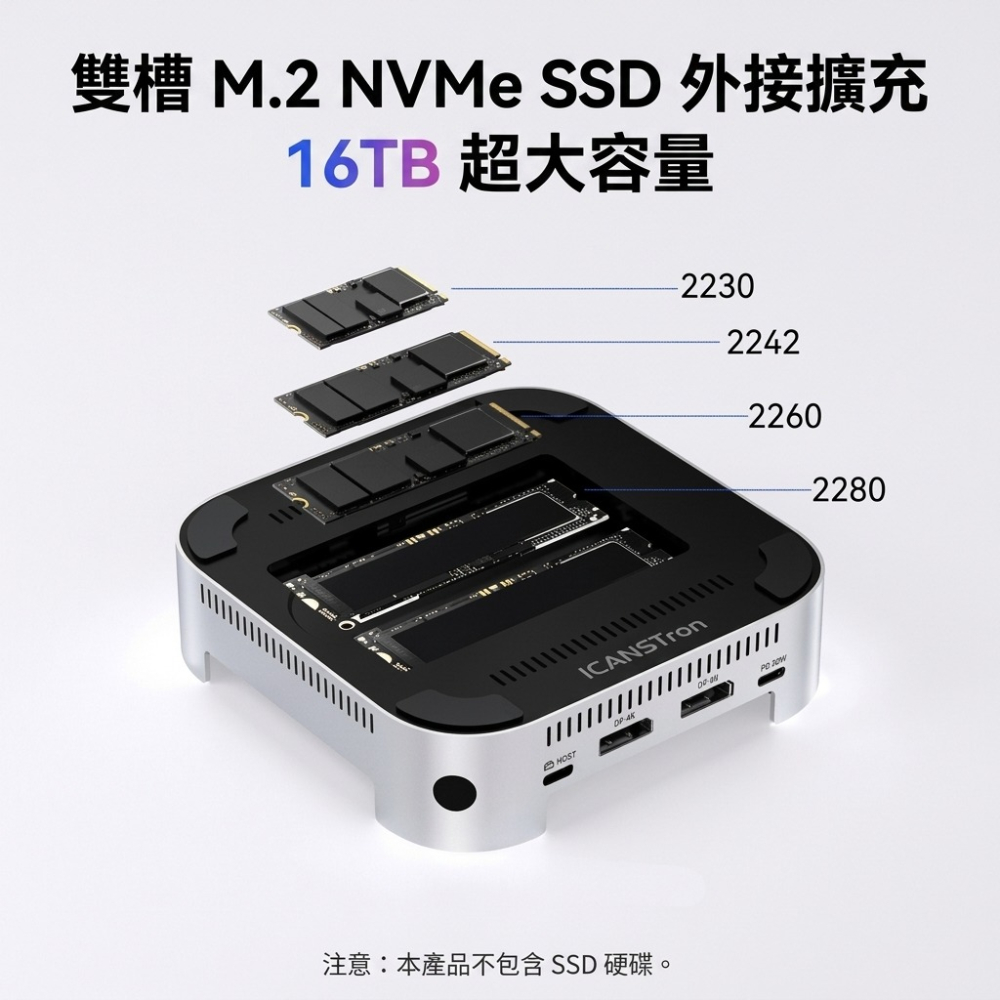 【ICANSTron】12合1 Mac mini M4 底座 40Gbps M.2 SSD 擴充塢 Hub | 現貨-細節圖2