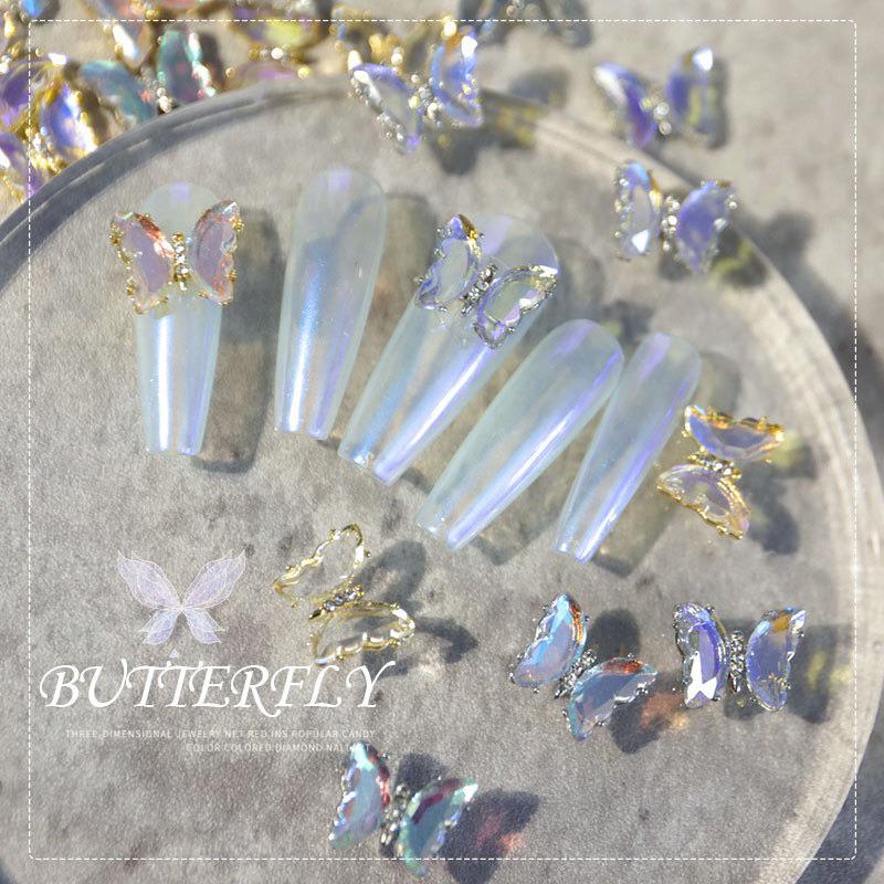 美甲2023新款合金水晶 蝴蝶極光幻彩飾品 網紅配飾ins風冰透極光金屬指甲 立體水晶蝴蝶美甲鑽 美甲飾品-細節圖2