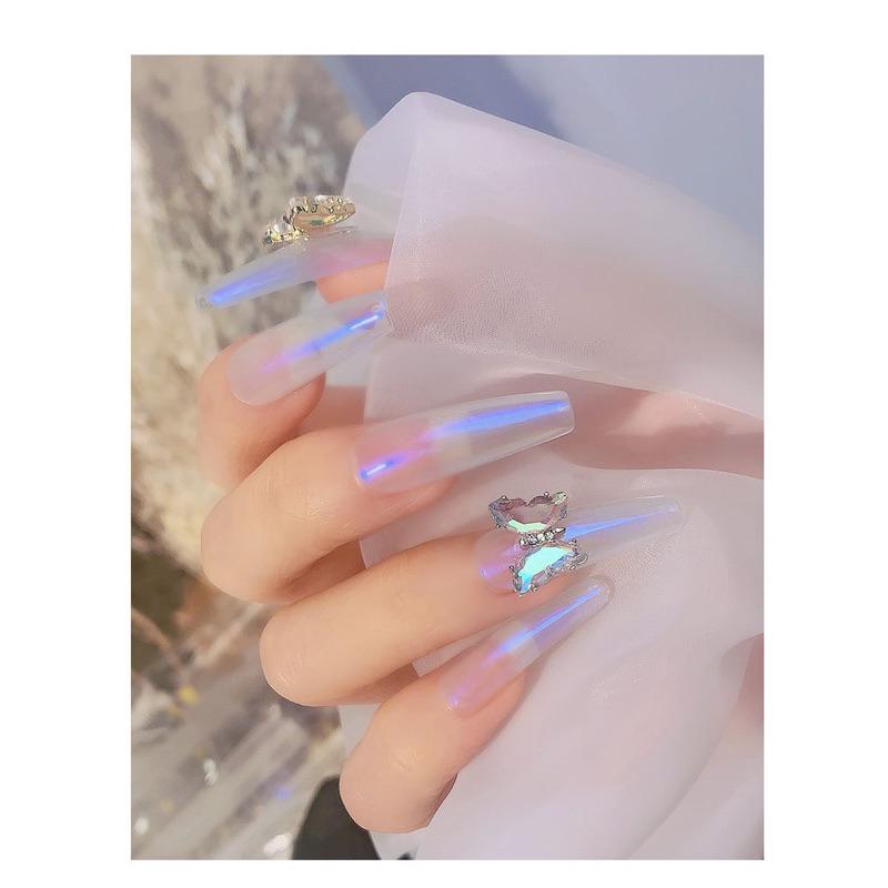 美甲2023新款合金水晶 蝴蝶極光幻彩飾品 網紅配飾ins風冰透極光金屬指甲 立體水晶蝴蝶美甲鑽 美甲飾品-細節圖3