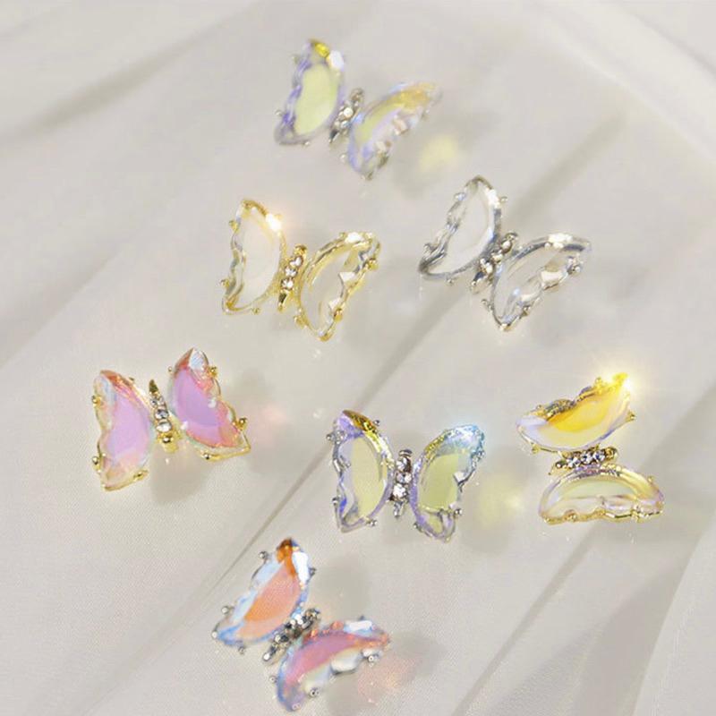 美甲2023新款合金水晶 蝴蝶極光幻彩飾品 網紅配飾ins風冰透極光金屬指甲 立體水晶蝴蝶美甲鑽 美甲飾品-細節圖4