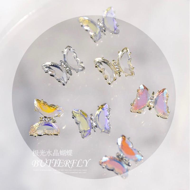 美甲2023新款合金水晶 蝴蝶極光幻彩飾品 網紅配飾ins風冰透極光金屬指甲 立體水晶蝴蝶美甲鑽 美甲飾品-細節圖5
