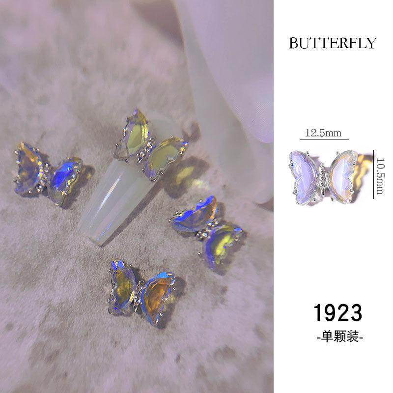 美甲2023新款合金水晶 蝴蝶極光幻彩飾品 網紅配飾ins風冰透極光金屬指甲 立體水晶蝴蝶美甲鑽 美甲飾品-細節圖7