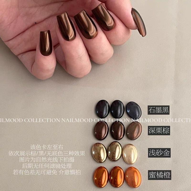 大地色系 搓出鏡面感澀味風高亮細膩質地美甲金屬魔鏡粉 深咖棕色顯白指甲鏡面閃粉-細節圖2