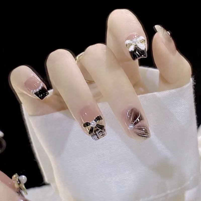 美甲蝴蝶結合金飾品鑲珍珠小香風指甲配飾鑽石2022年新款網紅鑽飾-細節圖2