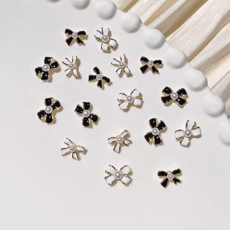 美甲蝴蝶結合金飾品鑲珍珠小香風指甲配飾鑽石2022年新款網紅鑽飾-細節圖3