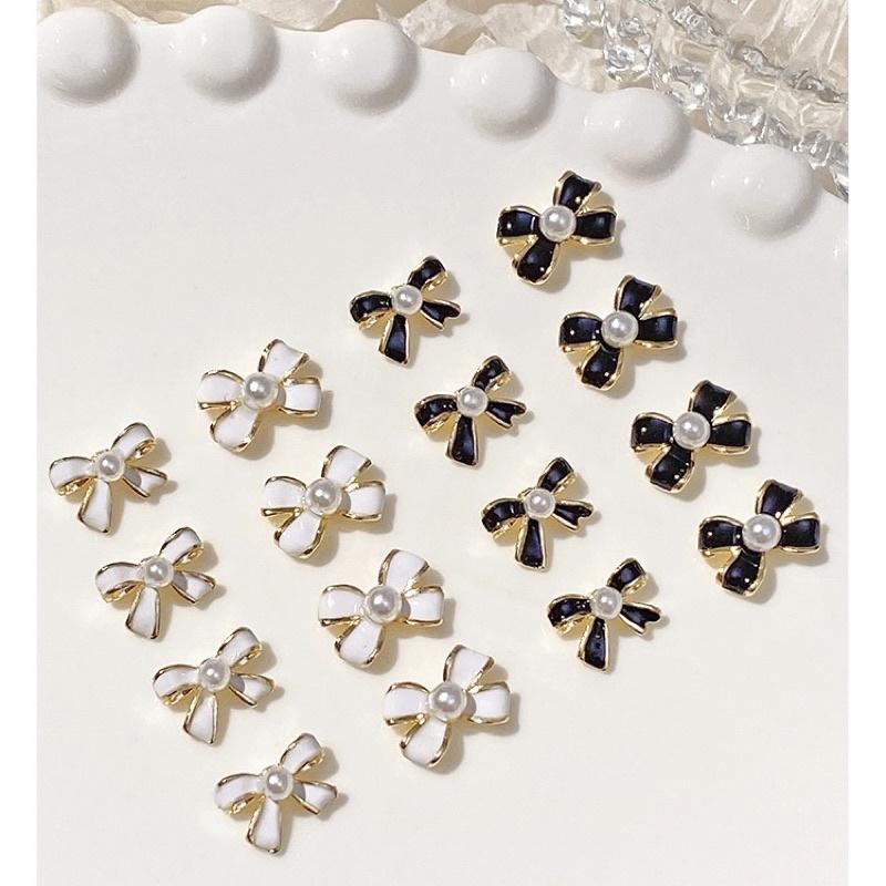 美甲蝴蝶結合金飾品鑲珍珠小香風指甲配飾鑽石2022年新款網紅鑽飾-細節圖6