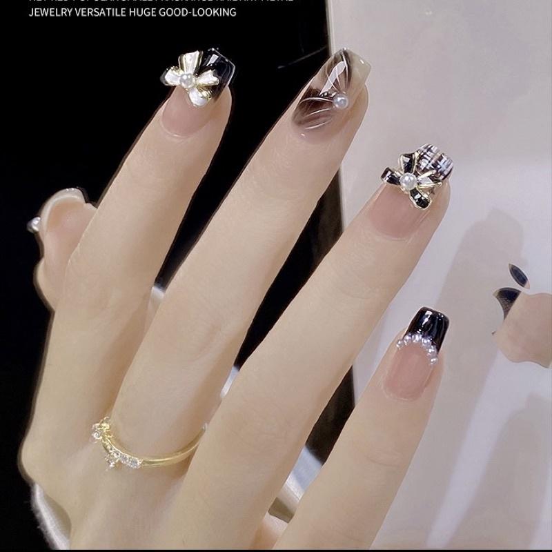 美甲蝴蝶結合金飾品鑲珍珠小香風指甲配飾鑽石2022年新款網紅鑽飾-細節圖7