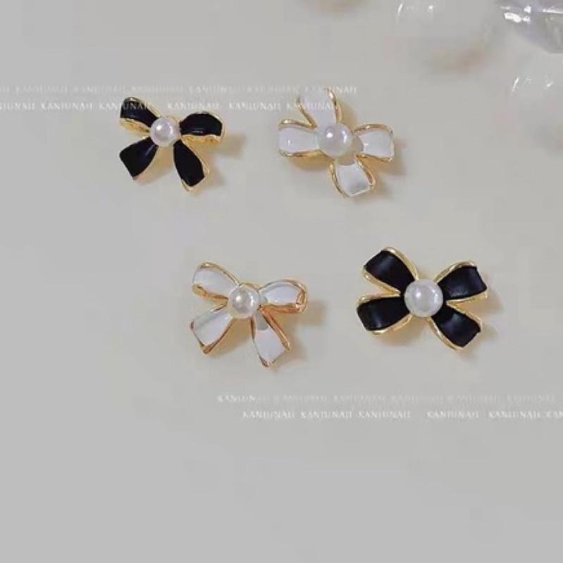 美甲蝴蝶結合金飾品鑲珍珠小香風指甲配飾鑽石2022年新款網紅鑽飾-細節圖9