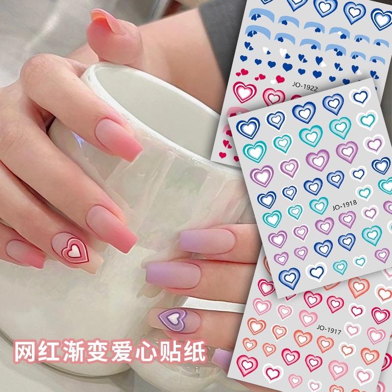 美甲愛心貼紙 雙拼法式甜心辣妹愛心帶背膠美甲貼紙指甲貼紙-細節圖3