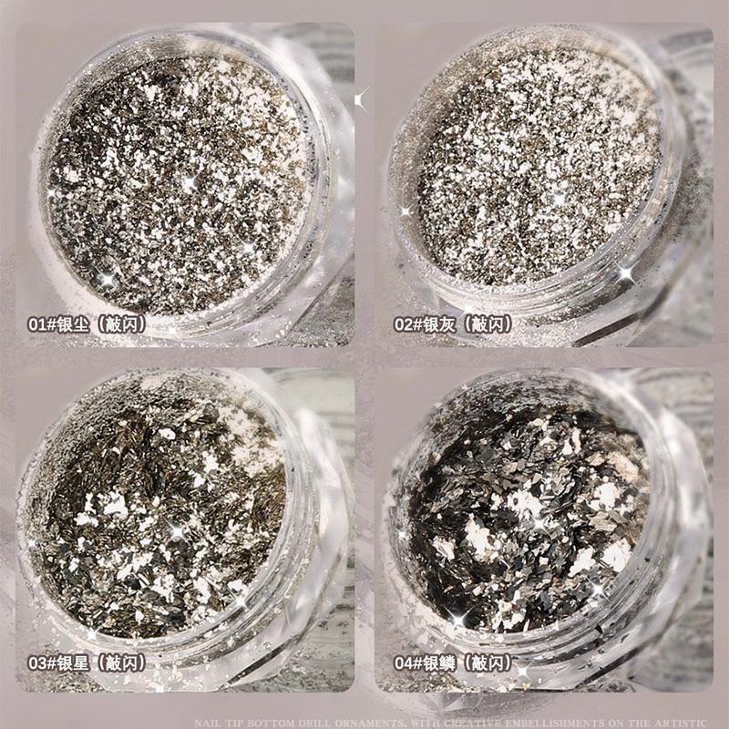 美甲飾品 銀閃粉系列碎銀箔 粉銀色牛郎閃粉亮片指甲星屑碎片粉沫-細節圖5