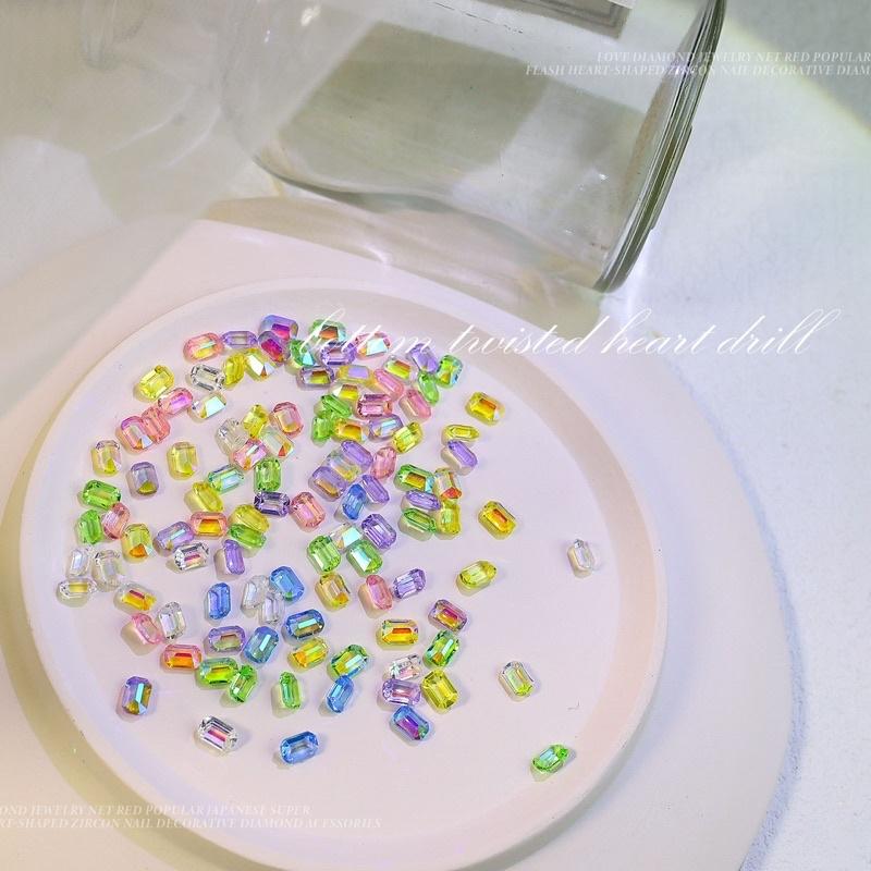 網紅美甲方糖鑽飾品  立體樹脂極光幻彩尖底長八角異形鑽 指甲鑽 指甲飾品-細節圖7