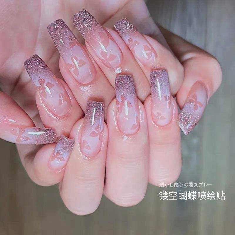 美甲噴繪貼紙 噴槍鏤空模板貼 法式微笑線愛心蝴蝶星星噴繪指甲貼紙-細節圖2