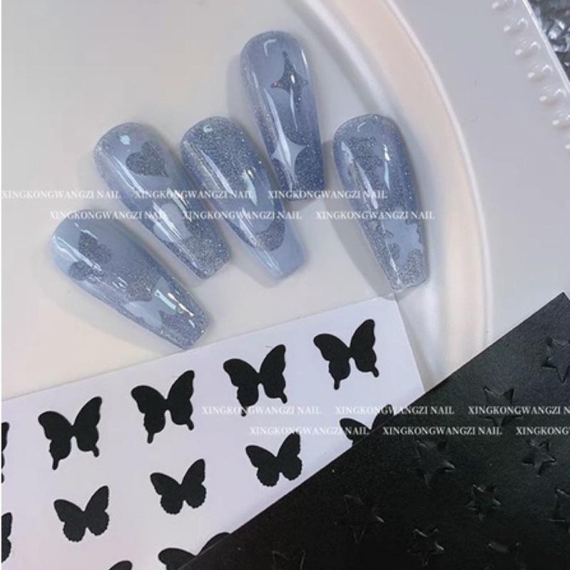 美甲噴繪貼紙 噴槍鏤空模板貼 法式微笑線愛心蝴蝶星星噴繪指甲貼紙-細節圖4