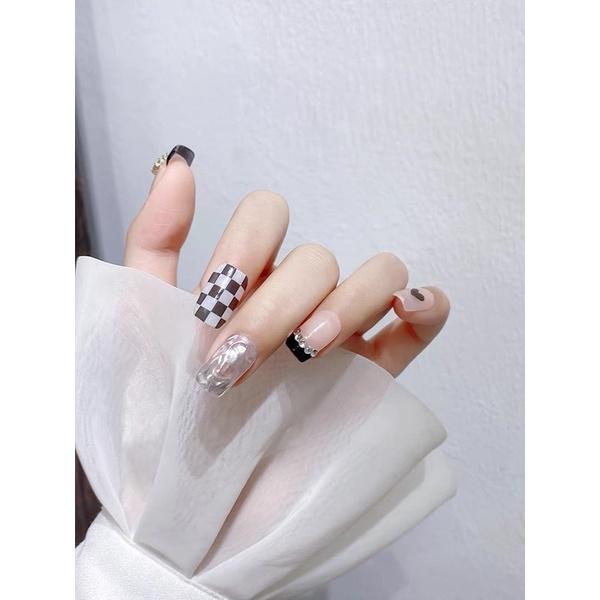 爆款棋盤格美甲貼紙 黑白彩色格子 小圖案配飾 指甲貼花裝飾-細節圖2