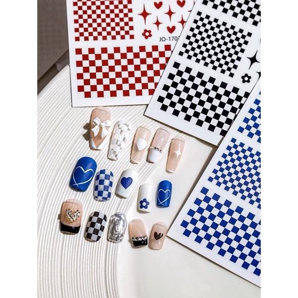 爆款棋盤格美甲貼紙 黑白彩色格子 小圖案配飾 指甲貼花裝飾-細節圖5