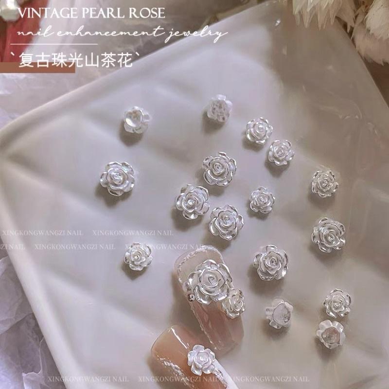 山茶花美甲2022網紅爆款日式珠光玫瑰花飾品質感光療指甲配飾-細節圖2