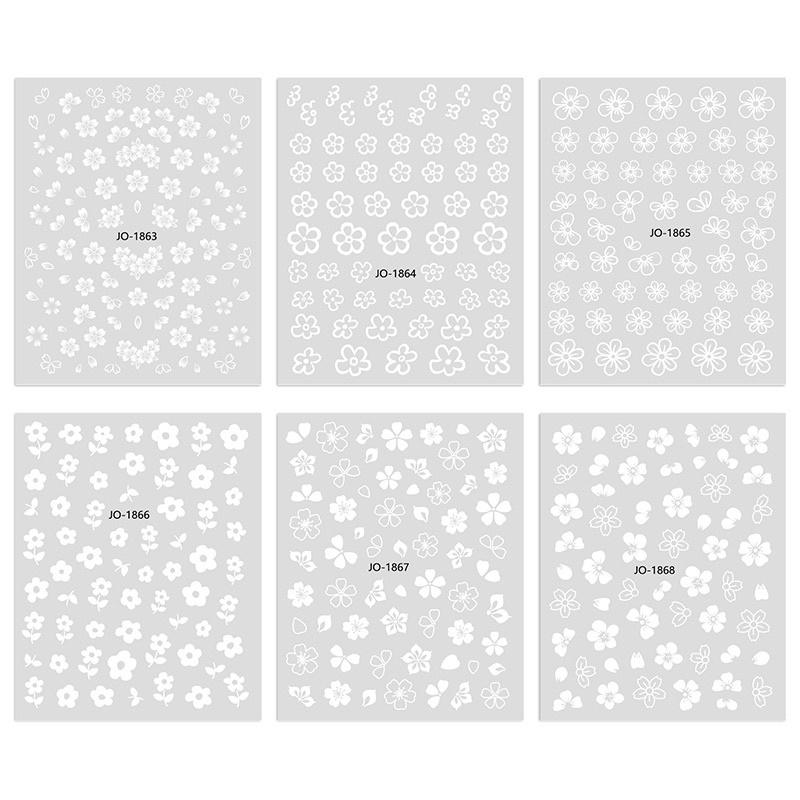 美甲貼紙白色花朵冰花貼紙 小白花指甲貼防水帶背膠指甲貼-細節圖4