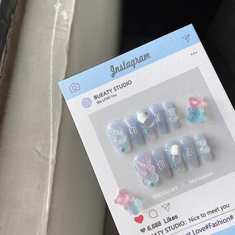 INS風粉藍美甲拍照背景卡片 穿戴甲包裝簡約道具-細節圖2