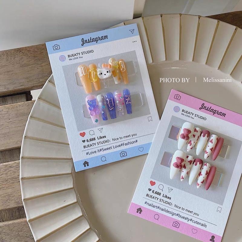 INS風粉藍美甲拍照背景卡片 穿戴甲包裝簡約道具-細節圖3