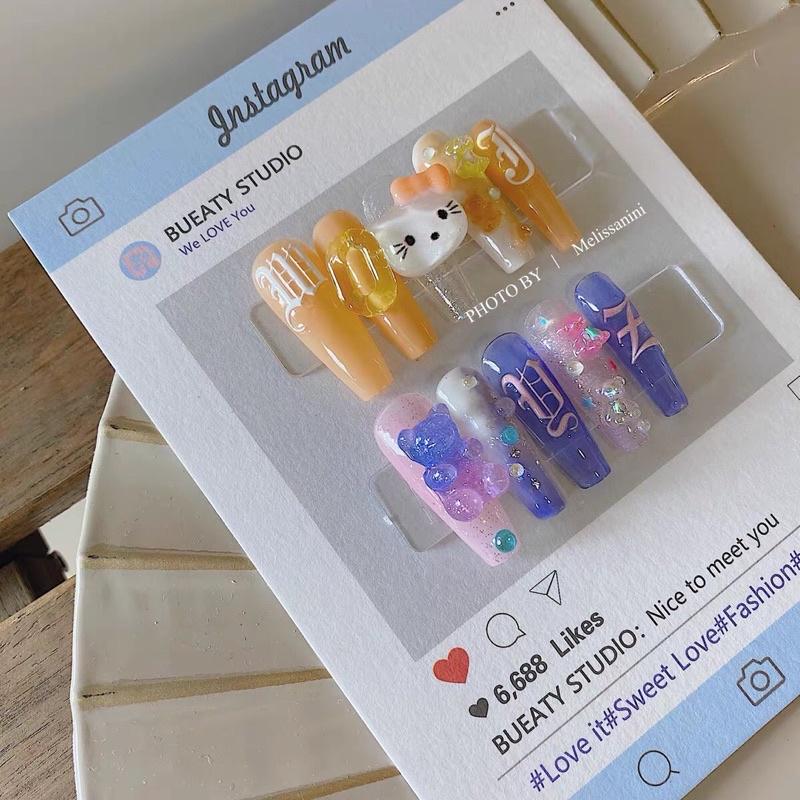 INS風粉藍美甲拍照背景卡片 穿戴甲包裝簡約道具-細節圖4