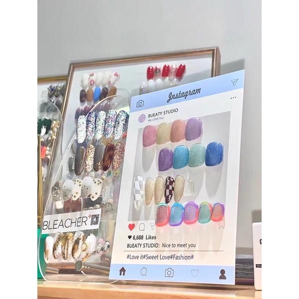 INS風粉藍美甲拍照背景卡片 穿戴甲包裝簡約道具-細節圖5