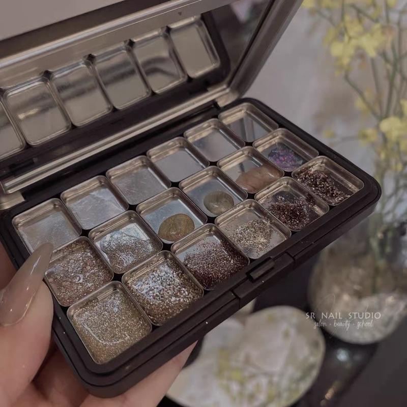 美甲高顏值磨砂黑調色盤 凝膠分裝盒 磁吸式分裝盒 懶人調色盤 亮片調色盤 閃粉-細節圖9