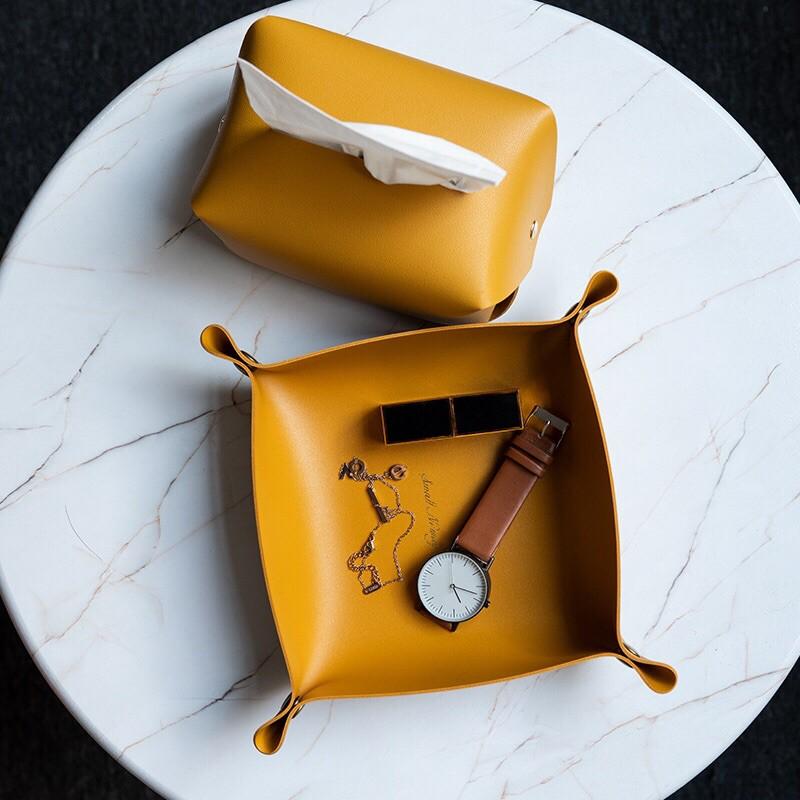 北歐ins皮革收納盒 桌面收納 托盤 PU皮質首飾化妝品鑰匙儲物盒-細節圖3