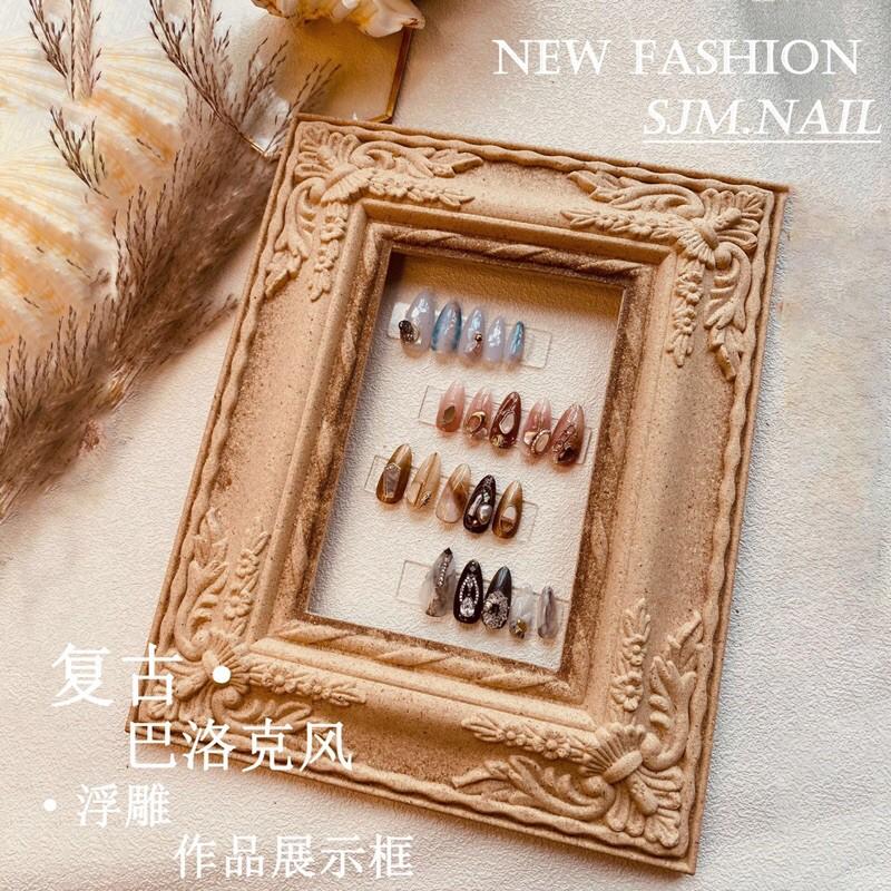 美甲拍照道具 日系愛心背景作品展示板ins風復古木質網红浮雕相框-細節圖2