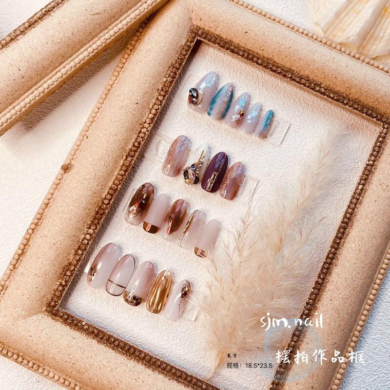 美甲拍照道具 日系愛心背景作品展示板ins風復古木質網红浮雕相框-細節圖4