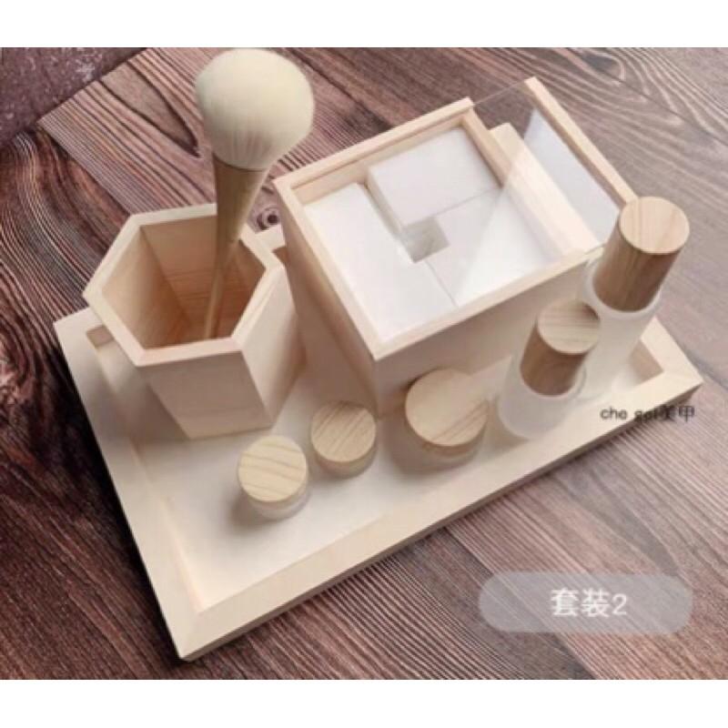 北歐原木收納盒 北歐風原木收納盒 棉片盒 托盤 粉尖刷 筆筒 小噴瓶 磨砂小圓瓶 套組-細節圖2