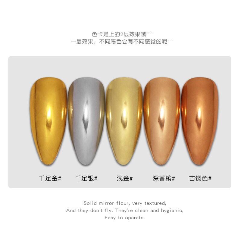 Che gel新款美甲固體魔鏡粉 鏡面粉水波紋 金色銀色香檳色古銅色-細節圖2