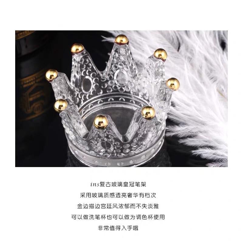 美甲復古浮雕皇冠筆架 日式金邊玻璃筆架 水晶杯 洗筆杯 調色杯-細節圖2