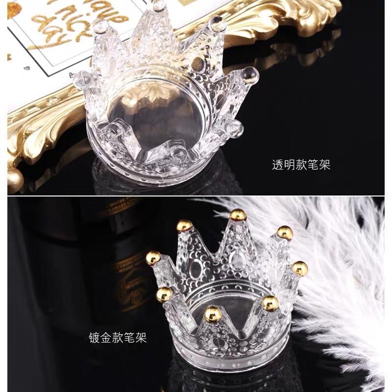 美甲復古浮雕皇冠筆架 日式金邊玻璃筆架 水晶杯 洗筆杯 調色杯-細節圖4