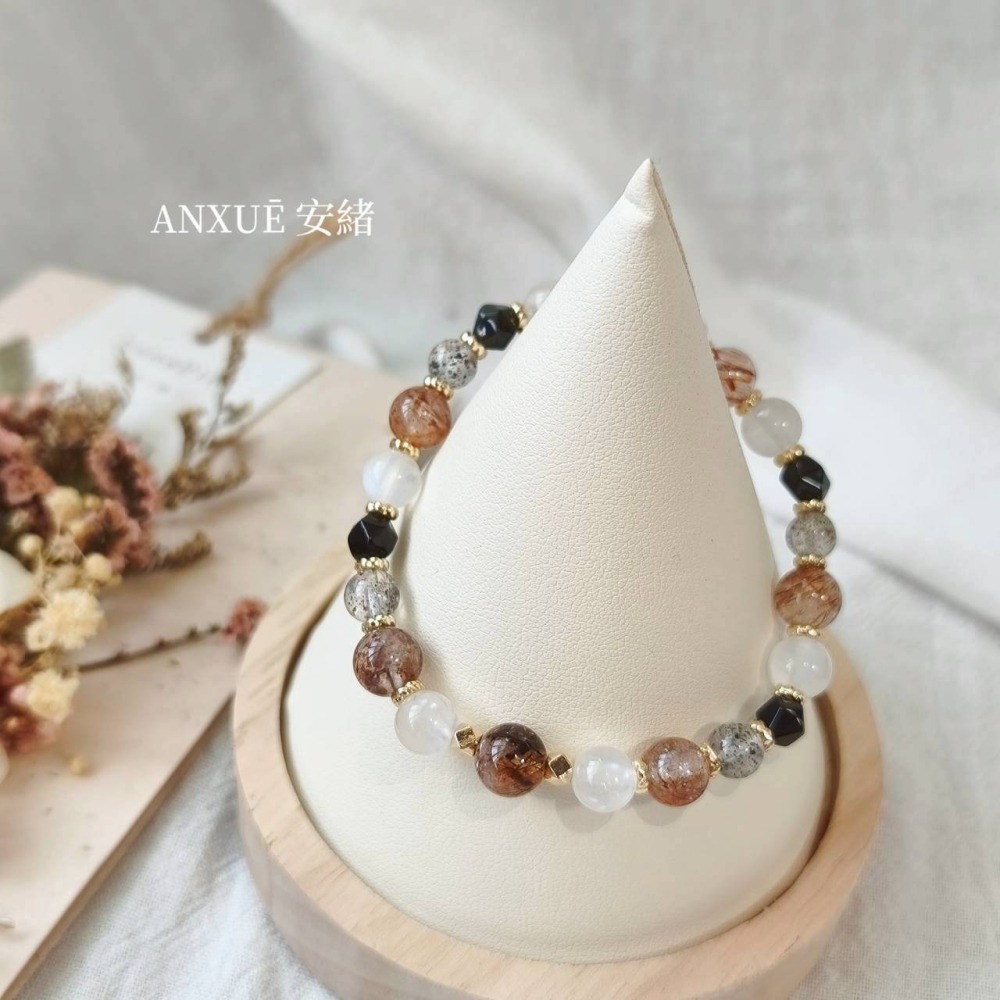 覺醒★高頻顯化 黑金超七 x 月光石 x 黑雲母 內在力量水晶手鍊-細節圖3