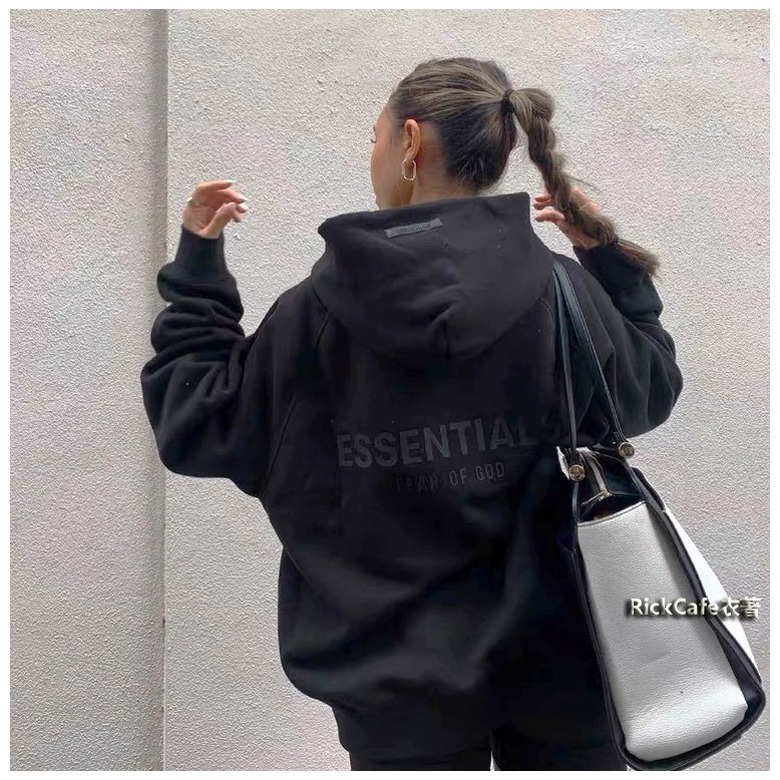 ESSENTIALS 背後立體字母帽T(加絨內裏) 刷毛連帽衛衣 男女長袖上衣 情侶衣服-細節圖4